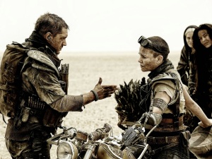 Tom Hardy (left) and Charlize Theron pursue a post-apocalyptic world in Mad Max: Fury Road.